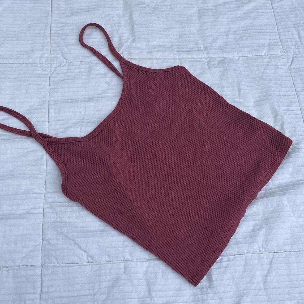 American Eagle Ribbed Cropped Tank Top - Burgundy